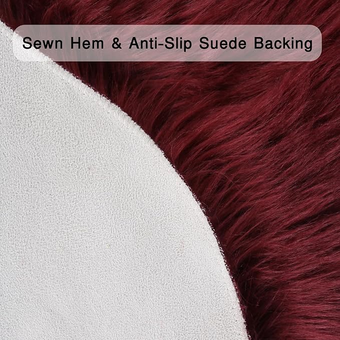 duduta Burgundy Sheepskin Throw Rug 2x3 ft, Fluffy Shag Faux Fur Seat Chair - Image 4