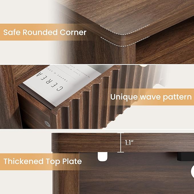 CypBed Night Stand with Charging Station, Bedside Tables with 2 Drawers & - Image 6