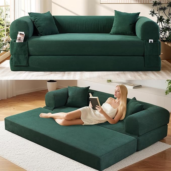 Convertible Futon Sofa Bed, Queen Sleeper Sofa Bed, Compressed Couch in a Box by GJQFurniture
