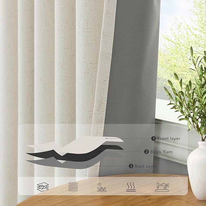 Cream Linen Black Out Curtains 70 Inches Extra Wide - Image 5