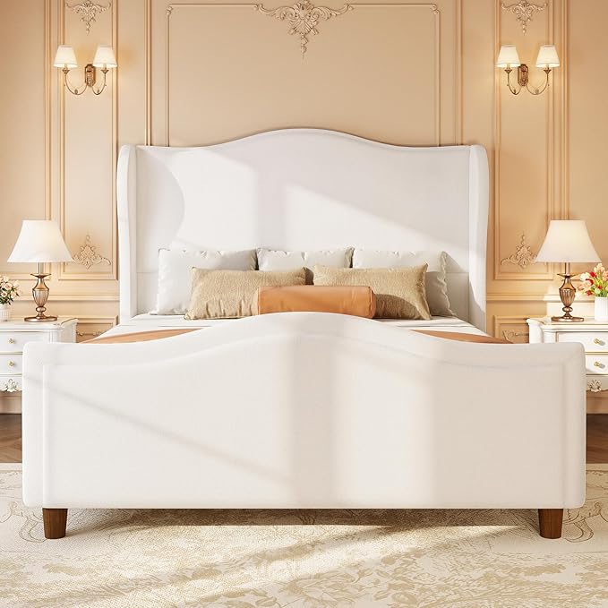 koorlian King Size Bed Frame Chenille Fully Upholstered Bed - Image 9