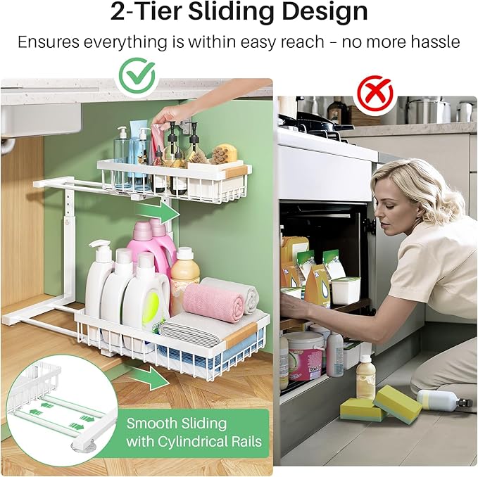 Kitstorack Under Sink Organizer, 2 Packs 2 Tier Under Sink Organizers and - Image 6
