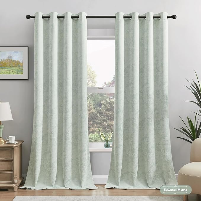 Beauoop Green Floral Jacquard Blackout Curtains 96 Inches Long 2 Panels - Image 4