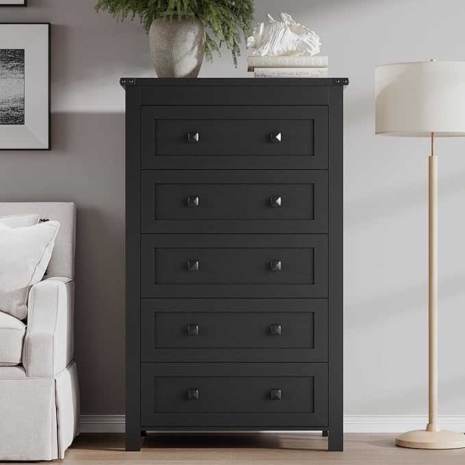 Tall 5-Drawer Dresser, Modern Wooden Storage Chest of Drawers, Dresser TV Stand - Image 3
