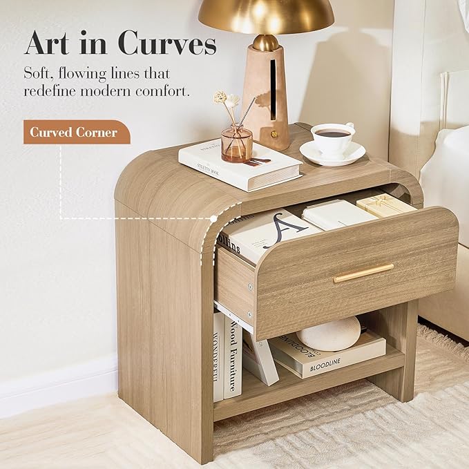 Night Stand Set of 2 1-Drawer and 1 Storage Shelf Nightstand 24" H Metal Handle - Image 5