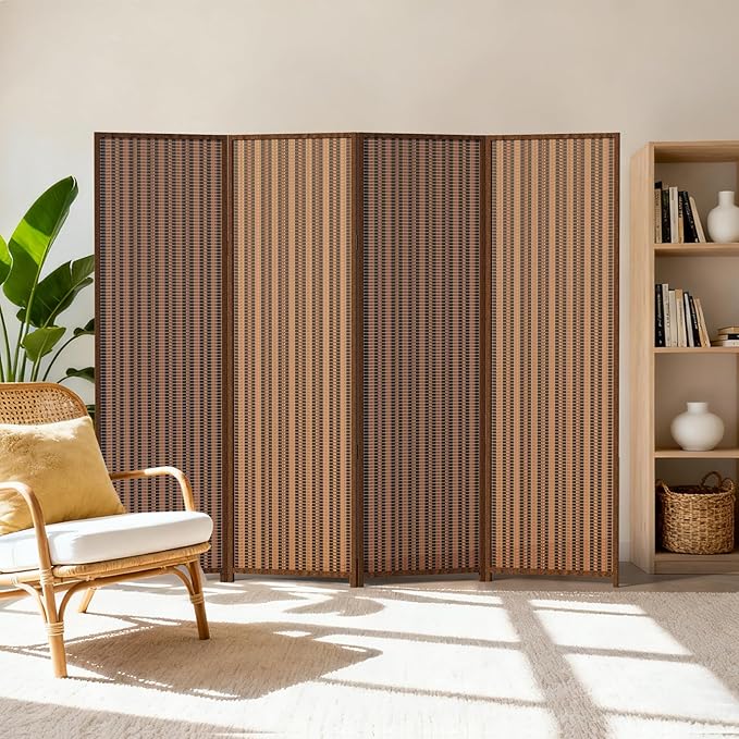 4 Panel Room Divider and Extra Wide Folding Privacy Screen, Bamboo Room Divider - Image 9