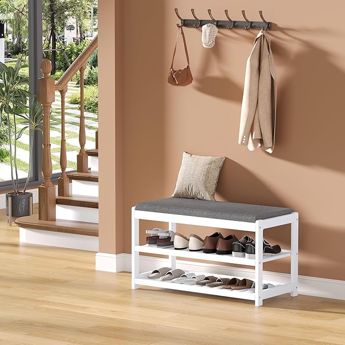 Shoe Bench Entryway, 100% Solid Solid Wood Shoe Rack Bench - Image 6