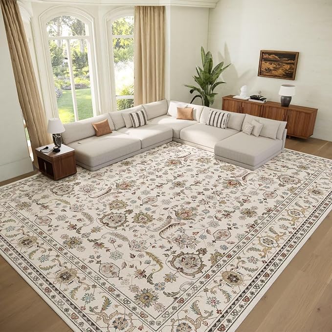 Washable 9x12 Area Rugs for Living Room, Boho Non-Slip Vintage Distress Lager by Hedwior