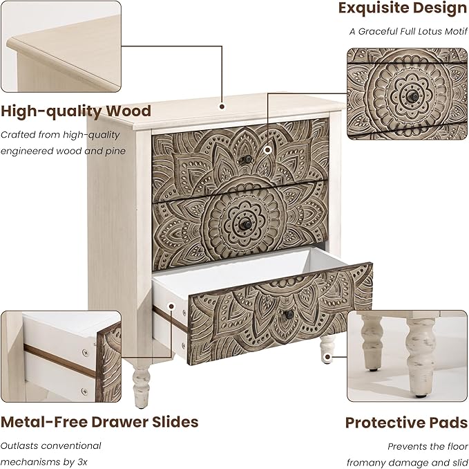 COSIEST 3 Drawers Nightstand, Accent Dresser, Bedside Table, Bedroom Furniture - Image 5