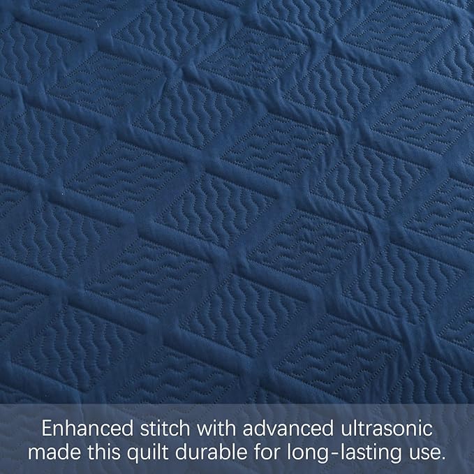 Yiran Quilt Queen Size Bedding Set Navy Blue Bedspreads Embossed Diamond - Image 5