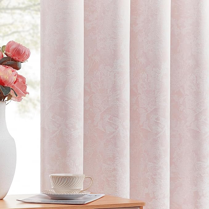 Beauoop Pink Floral Jacquard Blackout Curtains 96 Inches Long 2 Panels by Beauoop