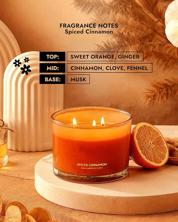 96NORTH Luxury Spiced Cinnamon Candle | Large 3 Wick Jar Candle | Up to 50 - Image 4