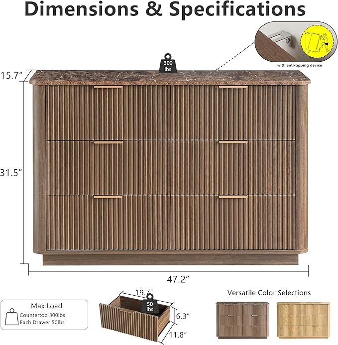 win2win 6 Drawer Dresser, Mid Century Modern Dresser - Image 2