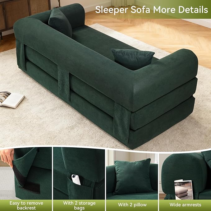 Convertible Sleeper Sofa Bed, Corduroy Pull Out Couch - Image 7