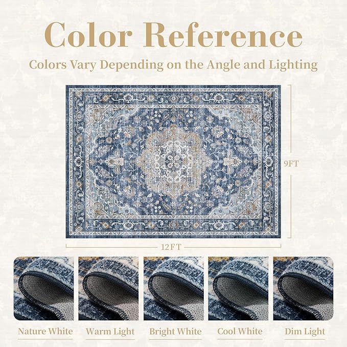 PADOOR 9X12 Area Rug, Rugs for Living Room, Soft Blue Rugs for Bedroom - Image 2