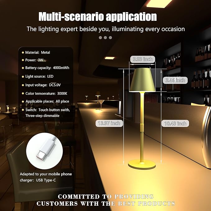 2Pack LED CordlessTable Lamp, 4000mAh Rechargeable Battery Desk lamp, 3 Level - Image 9