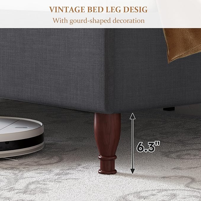 koorlian Full Upholstered Bed, Soft Chenille Sleigh Platform Bed Frame - Image 4