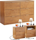 LEYAOYAO 48" Wide Fluted Dresser and 23" Nightstand Set of 2, Wooden Dresser & by LEYAOYAO-Findtheshiningpointofyourideallife%EF%BC%81
