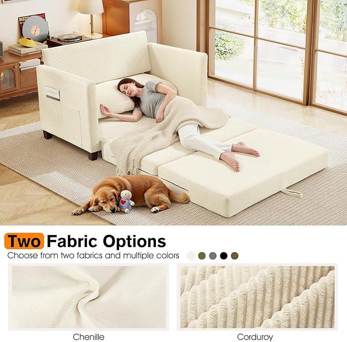 51" Loveseat Sleeper Sofa Bed, Corduroy Convertible Floor Sofa Bed - Image 6