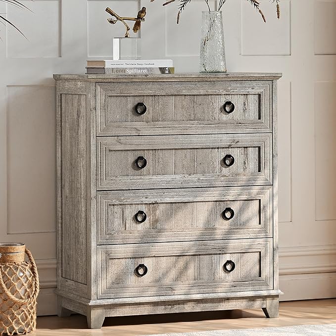 Farmhouse 4 Drawer Dresser for Bedroom Set of 2, Rustic Wood Dresser - Image 3