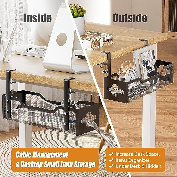Under Desk Cable Management Tray 15.95", Quszmd Cable Organizer No Drill - Image 4