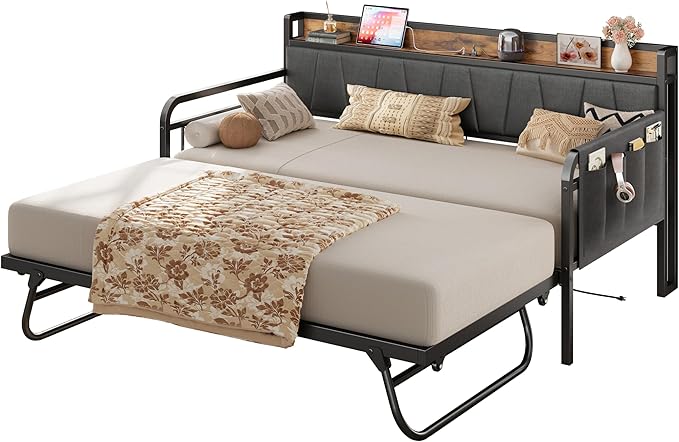 LIKIMIO Daybed with Trundle Bed, Twin XL Bed Frame with Storage Headboard and - Image 9