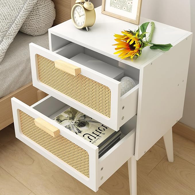 YAUKOMEL Rattan Nightstand, Wood End Table, Side Table - Image 6