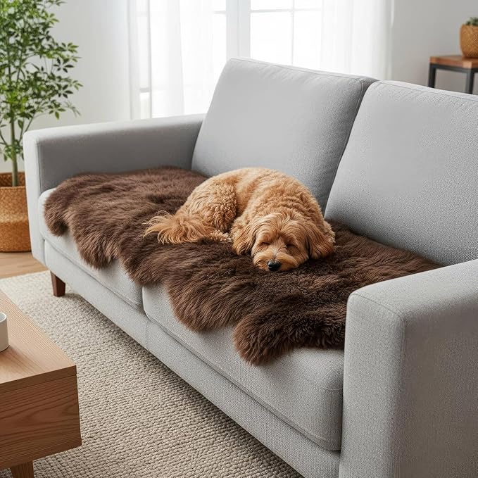 Natural & Genuine Dark Brown Sheepskin Rug, Real Fluffy Double Pelt 2x6 ft Fur - Image 5