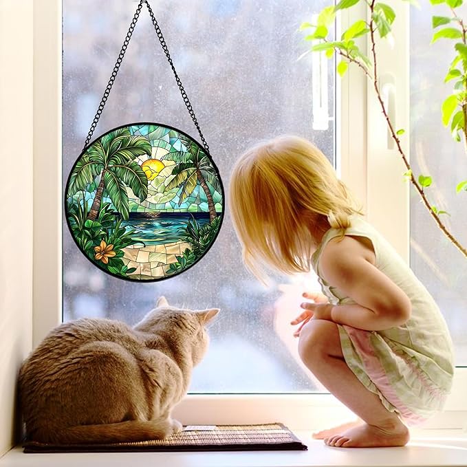 DASTOLL Stained Glass Window Hanging, and Mom 11.8x11.8 in - Image 3