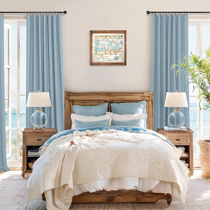Dusty Blue Blackout Curtains for Nursery 54 Inch Length 2 Panel Chic Linen Look - Image 6