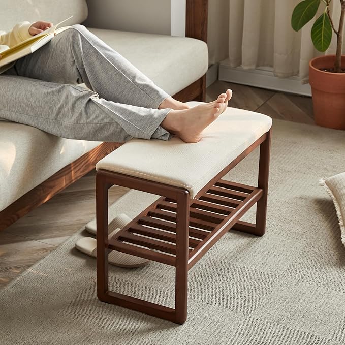 Wood Shoe Bench, 2-Tier Storage Bench - Image 6