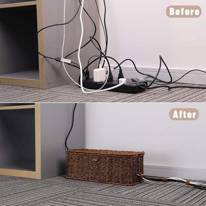 BROWNLILY Rattan Wire Storage Box, Handmade Cord Organizer - Image 7