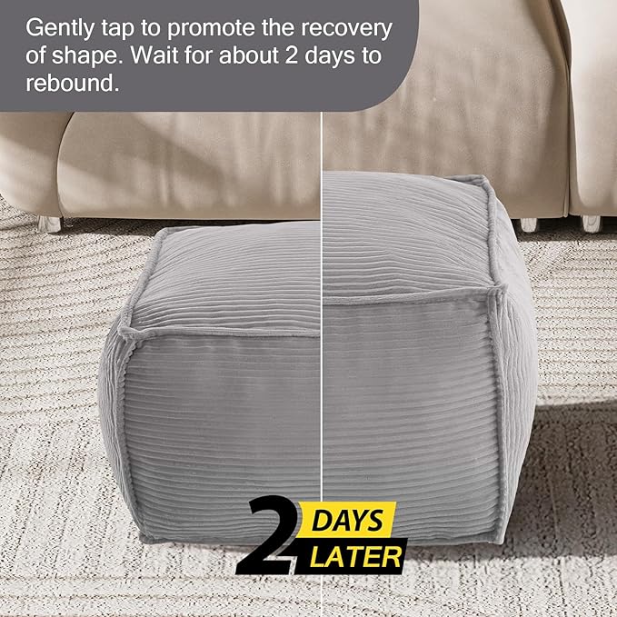 MeMoreCool Square Stuffed Pouf Ottoman Foot Rest, Corduroy Floor Pouf Foot Stool - Image 7