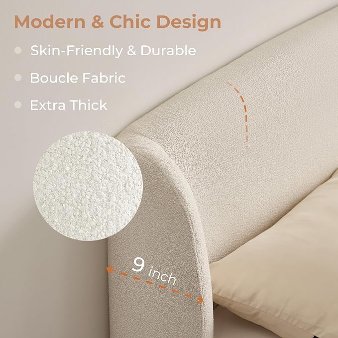 CHITA Queen Size Bed Frame, Upholstered Platform Bed - Image 4