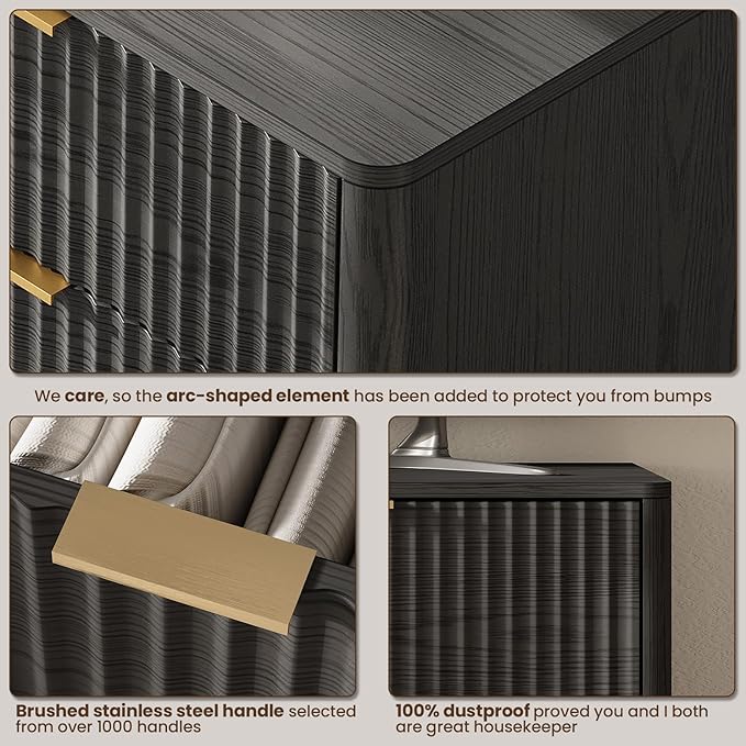 63'' Wide 9 Drawers Dresser for Bedroom, Modern Fluted Vertical Chest - Image 8