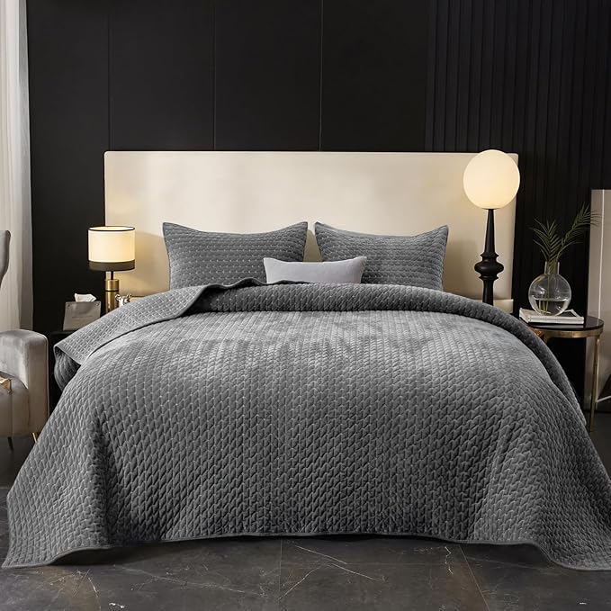 Powdion Velvet Quilt Queen Size, Oversized Bedspread Quilted Bedding Set - Image 7