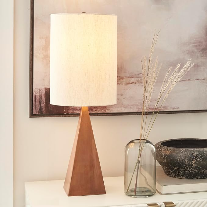Nourison Home 21" Copper Finish Wood Triangle Table Lamp - Image 3