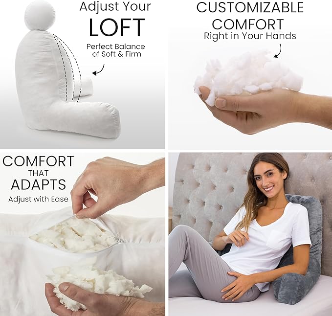 Husband Pillow Dark Grey, Standard+ Original Reading Pillow in Bed Rest Chair - Image 2