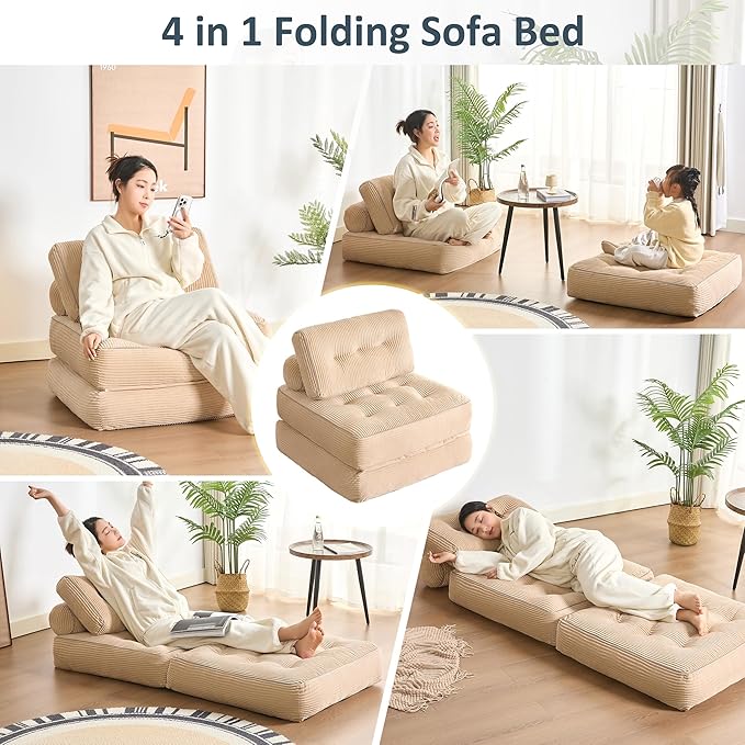 Folding Chair Bed, Futon Sofa Bed, Floor Couch - Image 3