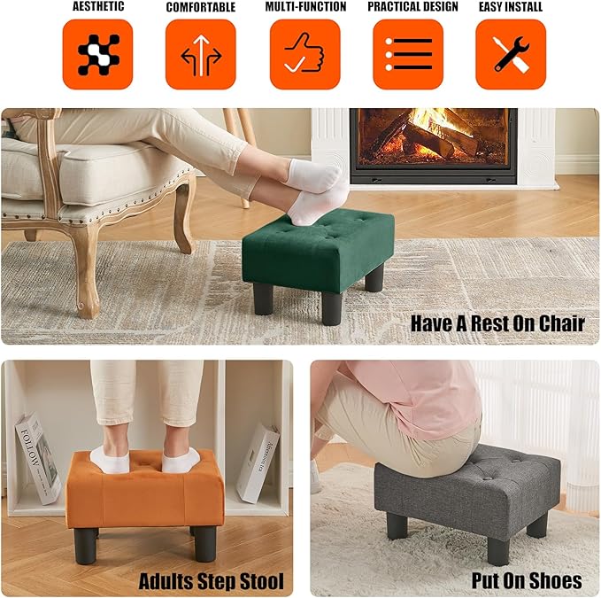 BRIAN & DANY Small Foot Stool, Velvet Foot Stools - Image 6