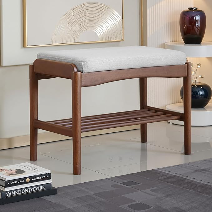 Black Walnut Shoe Bench Assembled, Solid Wood Shoe Rack Bench - Image 7
