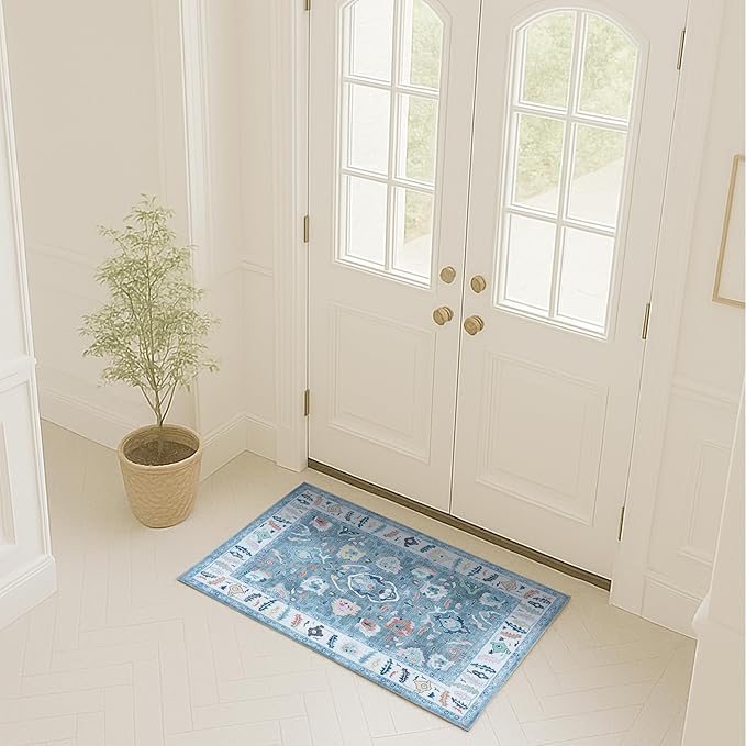 Fame Rugs Teal Modern Oushak Rug 2x3, Vintage Doormat Turkish Colorful Oriental by FameRugs