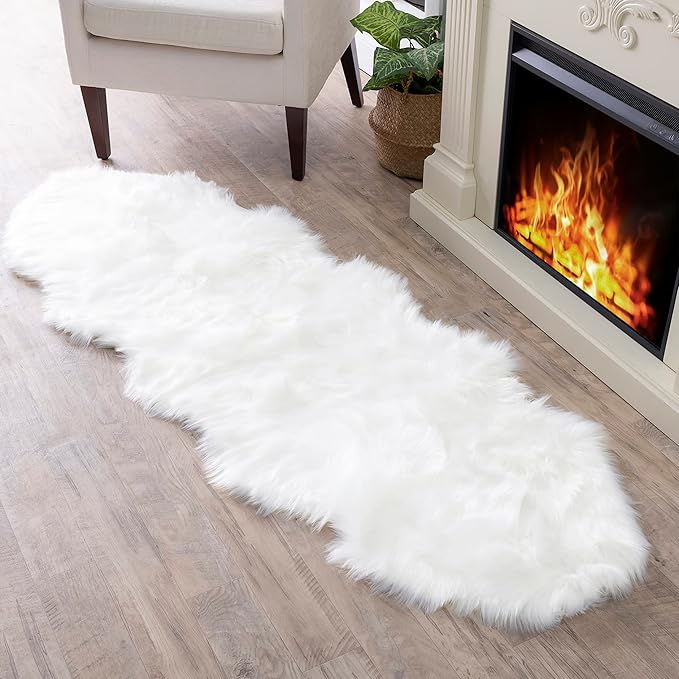 Walk on Me White Double Pelt Faux Fur Sheepskin Rug: Ultra Soft, Super Thick by WalkonMe