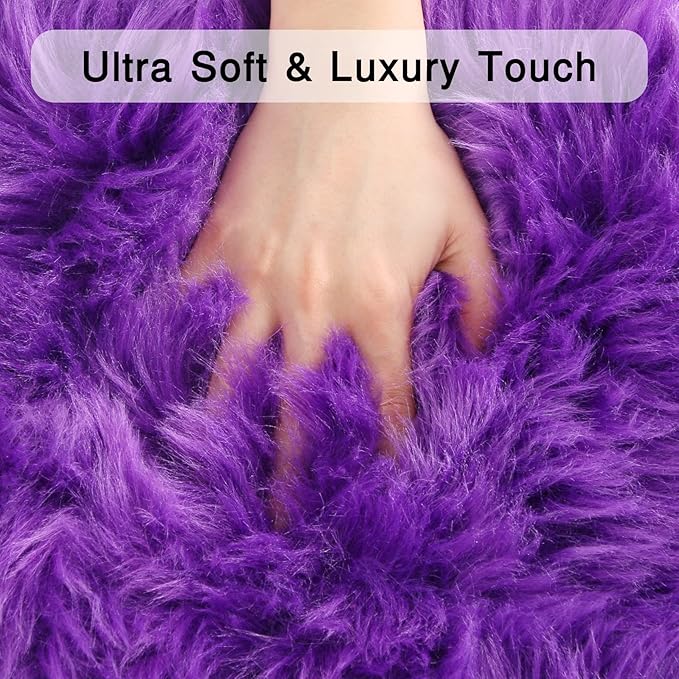 duduta Purple Faux Sheepskin Runner Rugs 2x6 ft, Fluffy Shag Bedroom Rug Fur - Image 4