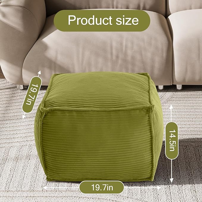 MeMoreCool Stuffed Pouf Ottoman Foot Rest Square, Corduroy Floor Pouf Foot Stool - Image 2