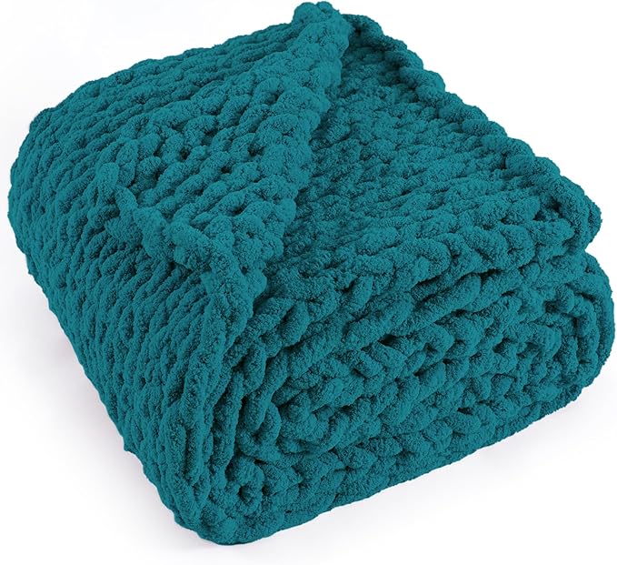 Chunky Knit Throw Blanket 60"X 80", 100% Handmade by LONGCREATE