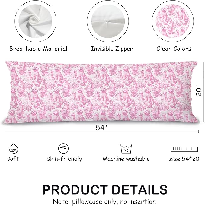 Pink Chinoiserie Poodle Dog 20x54 Body Pillow Cover - Image 2