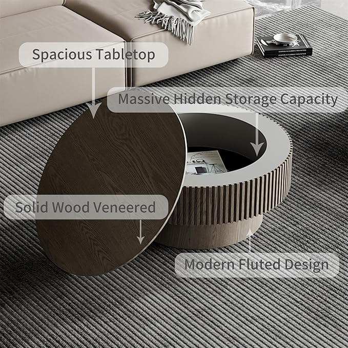 LKTART Round Coffee Table for Living Room, Accent Fluted Drum Coffee Table - Image 5