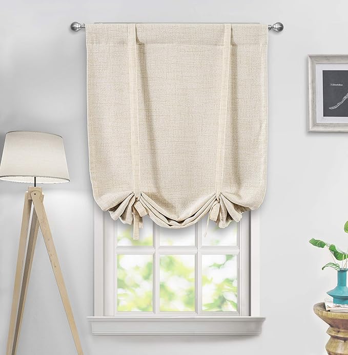DriftAway Double Layer Linen Blackout Tie Up Curtains Thermal Insulated Fully by DriftAway