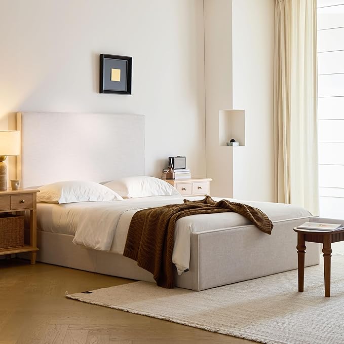 King Size Upholstered Bed Frame, Lucas Tall Headboard Floor Platform Beds - Image 3